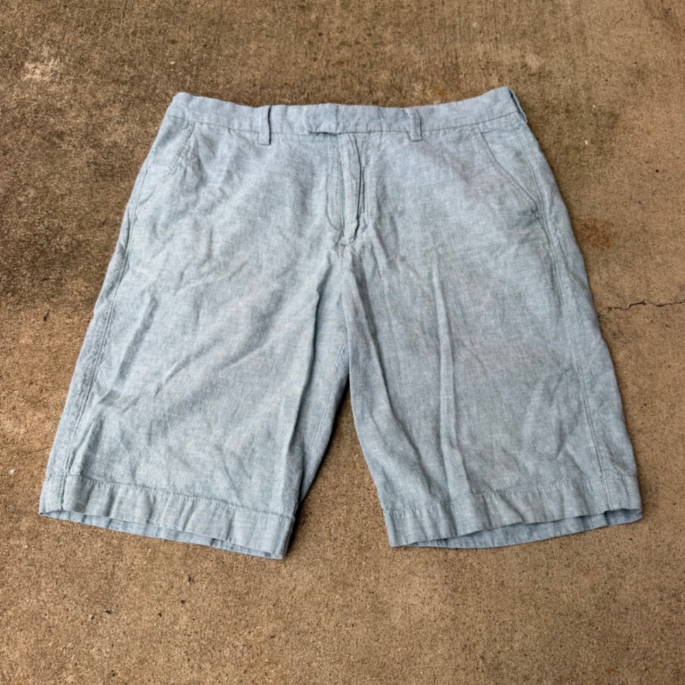 J.Crew Rivington Men's Light Blue Linen Cotton Blend Shorts 33W E9562